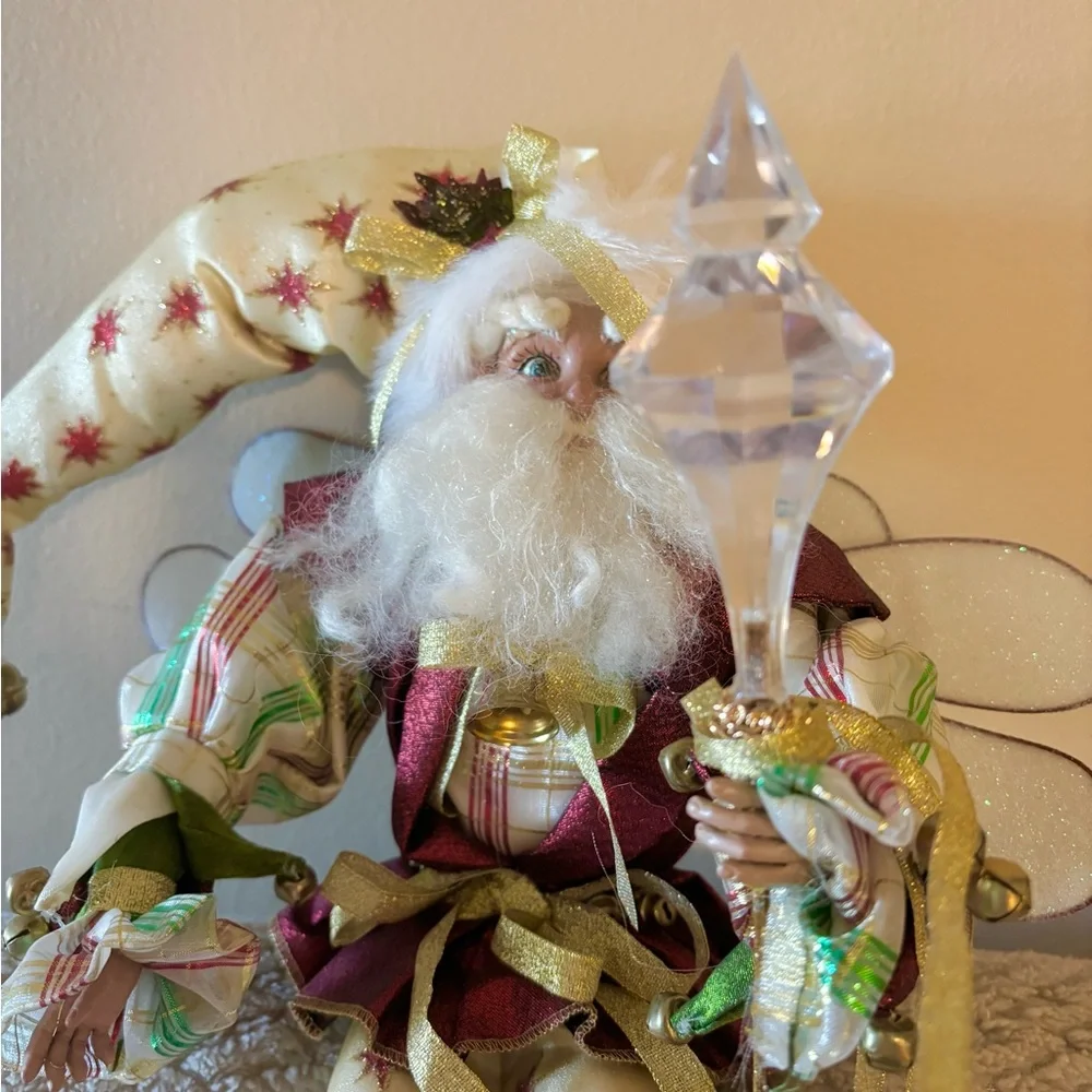 Mark Roberts Cream, Green and Burgundy Jester Santa Holiday Fairy - LG (vintage)